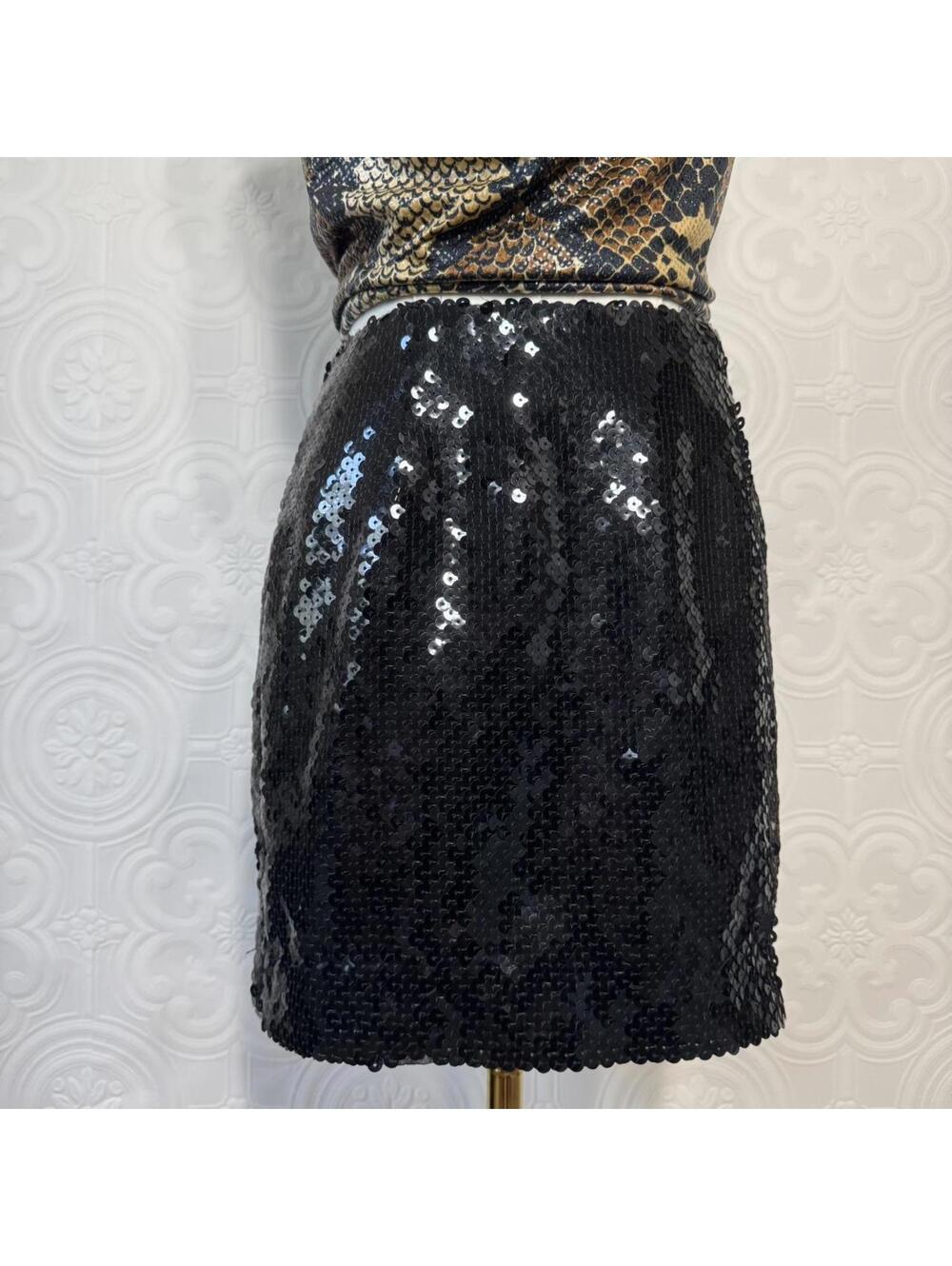 Hugo Buscati Black Sequin Mini Pencil Skirt Womens Size 4 indie Sleaze Party